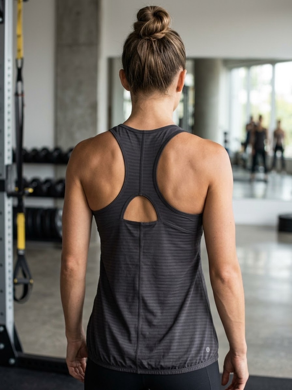 TEK GEAR Women’s Black Racerback Performance Tank Top w a bubble hemline SZ Med